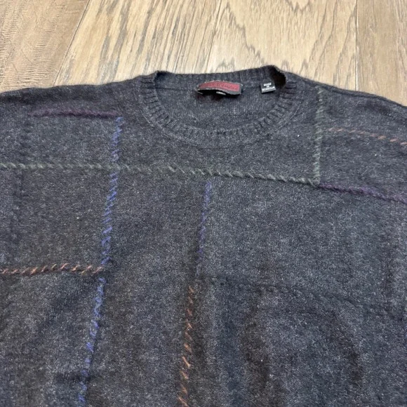 Men's Lenor Romano 100% Cashmere‎ Sweater XL Plaid Knit Crew Neck Mongolia - Picture 3 of 11